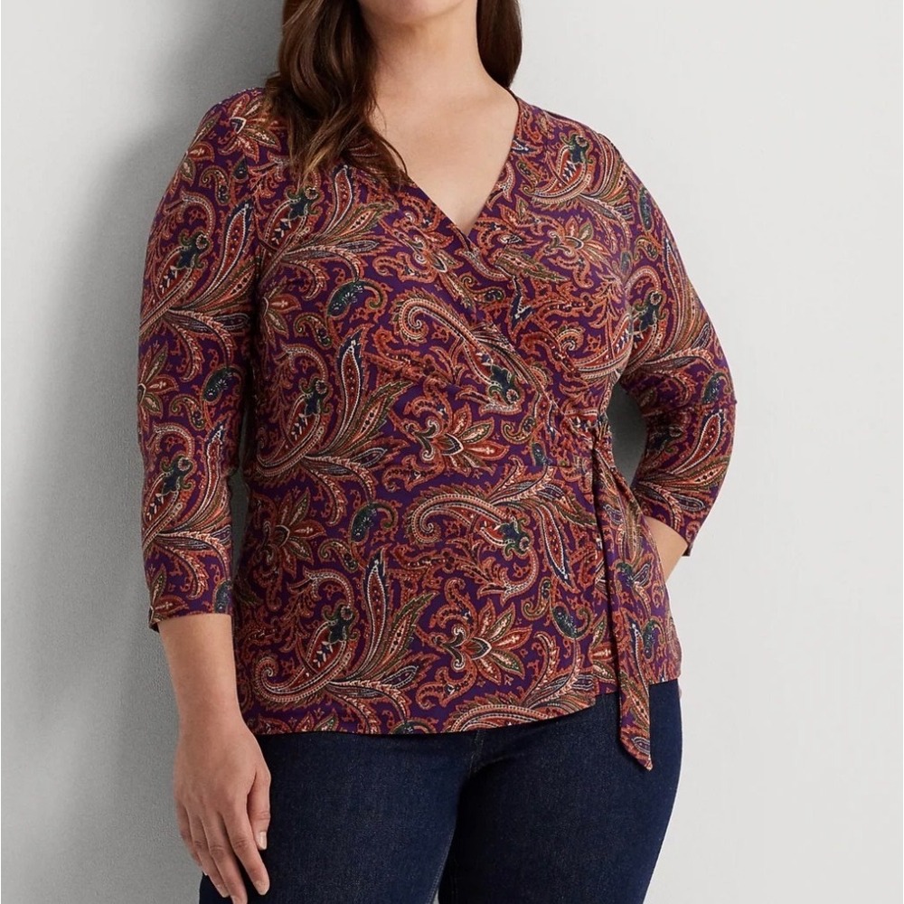 Lauren Ralph Lauren Paisley Faux Wrap Top sz 3X  surplice neck whimsigoth romant